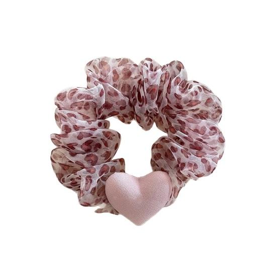 Hair Tie for Women High Elastic Mesh Fabric Hair Rope Leopard Print Large розовый