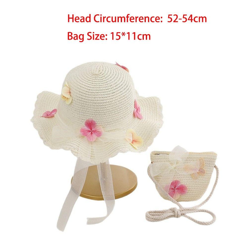 Butterfly Summer Children Beach Hats Lace Holiday Travel Beach Bags New Wide Brim Straw Hat