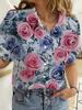 Camisas Florales de Manga Corta con Botones para Mujer Estampado de Rosas Camisetas Casuales de Playa Verano Nueva Blusa de Girasol Tops para Mujer