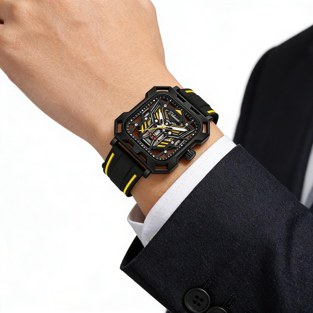 Fashion Automatic Mechanical Watch For Men Luxury Waterproof Men Watch Square Transparent Hollow Design Sports Wristwatches
