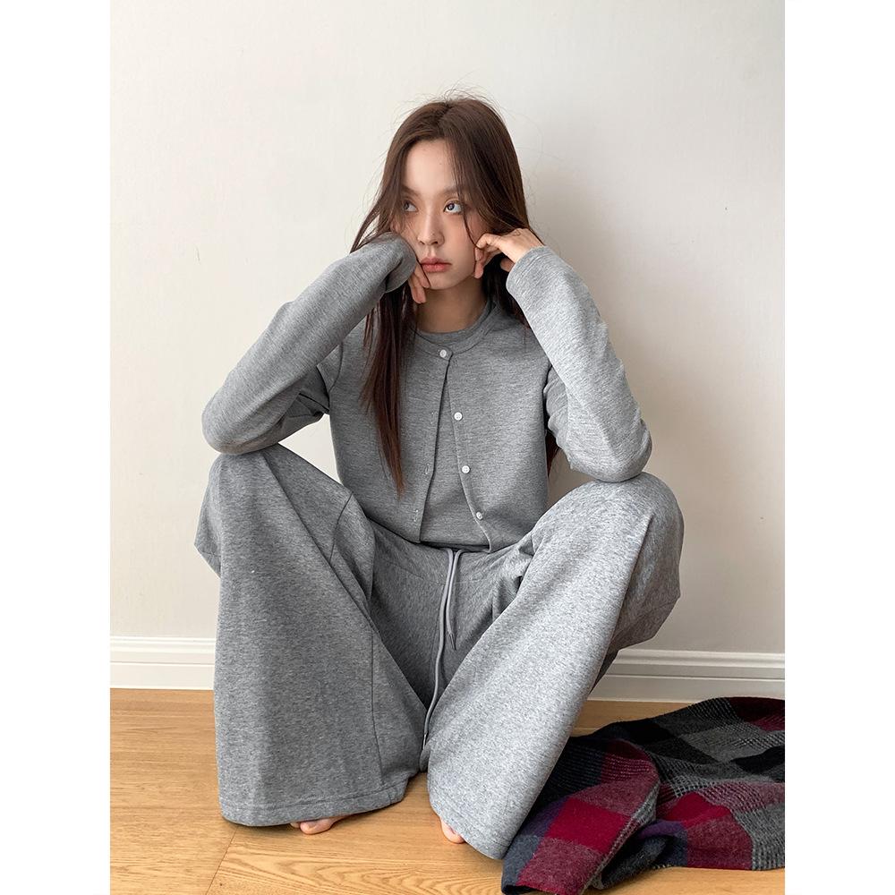Dorothy Korean Design Air Cotton Buttoned Two-Piece Long Sleeve Women's Sweatshirt