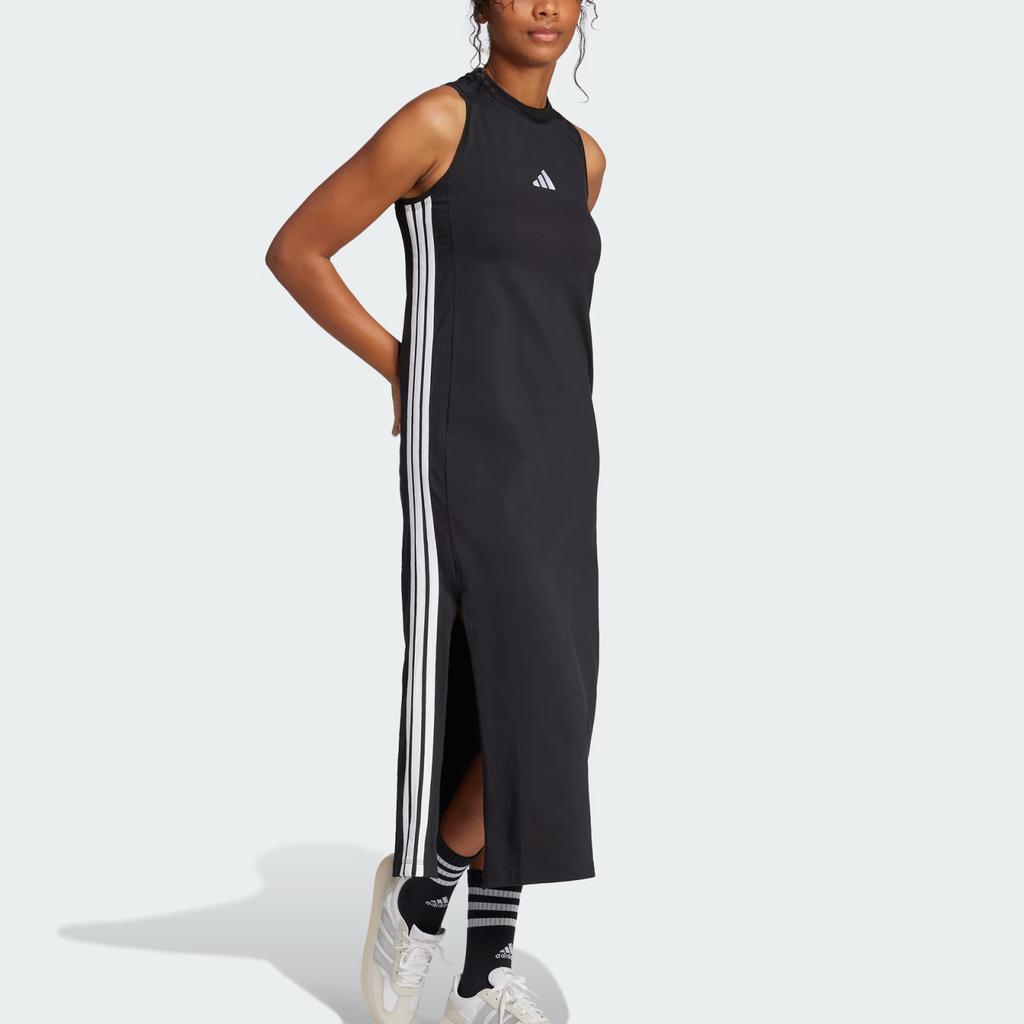 Adidas Essentials 3-Stripes Sportswear Long Racerback Dress Women Dress Black White JE1208