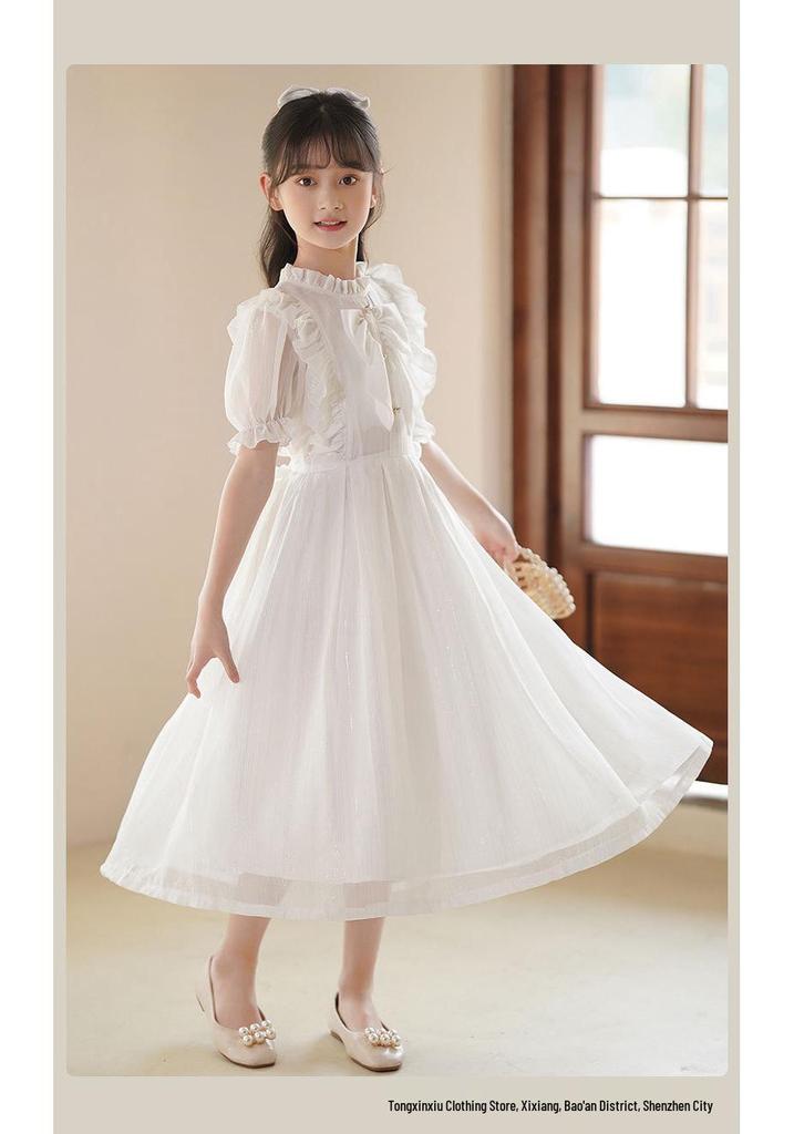 Girls' Korean Style Short Sleeve Chiffon Princess Dress