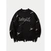 Unisex Oversized Streetwear Sweater Vintage Jacquard Distressed Crewneck Long Sleeve