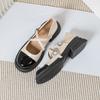 Spring New Women 'S Single Shoes Fashion Loafers Casual Mary Jane Leather Shoes Middle Heel Black Large