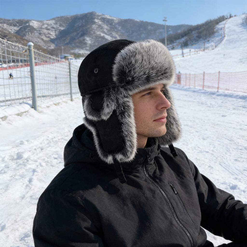Winter Trapper Hat Faux Fur Lined Aviator Cap with Ear Flaps Adjustable Chin Strap for Cold Weather Outdoor Activities