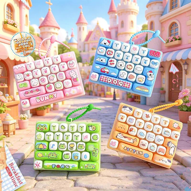 Soft Silicone 26 Keys Keyboard Fidget Toy Keychain Anti Anxiety Stress Relief Bag Pendant for Kids Adults Party Favor