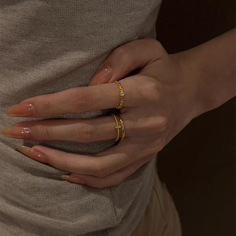Fashion Minimalist Style Slim Rings for Women Single Diamond Geometric Ring Adjustable Party Suitable for Daily Jewelry Gifts