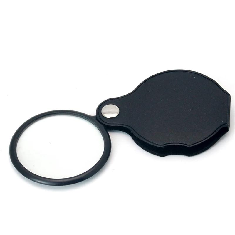 A96I-6Pcs Folding Fold Away Pocket Magnifying Glass Magnifier Lens 3X Magnification Folding Leather Case Magnifying Glass