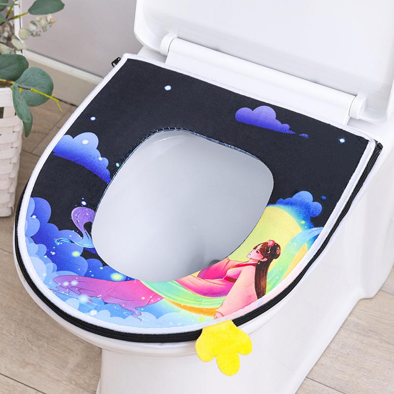 Toilet seat seat zipper thickened universal comfortable printed seat seat seat seat toilet seat toilet cover