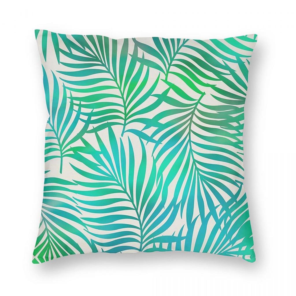 Turquoise Green Palm Leaves Square Pillowcase Polyester Linen Velvet Pattern Decor Throw Pillow Case Home Cushion Cover X