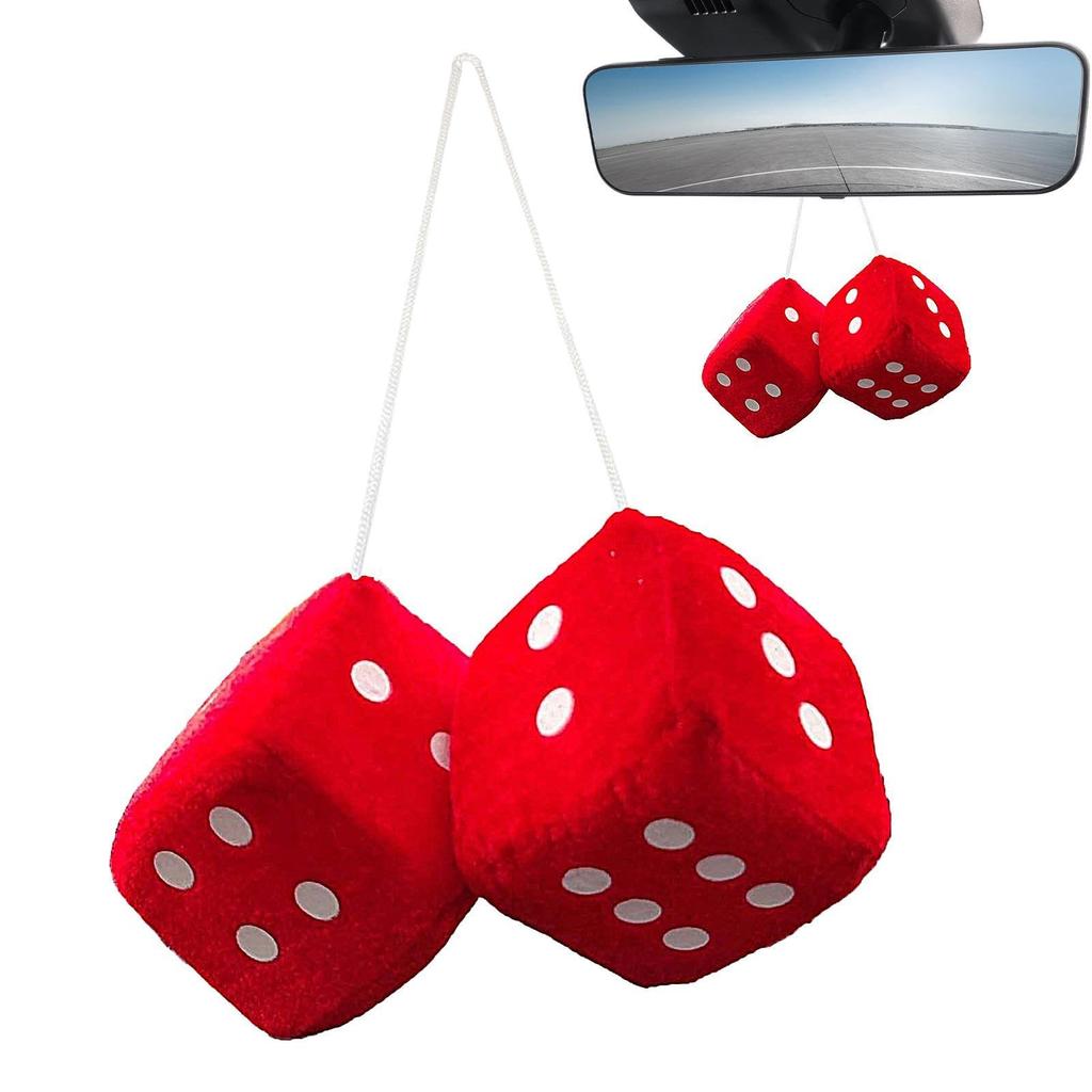 Dice Auto Rear Mirror Plush Dice Stuffed Toy Hanging Fuzzy Dice Auto Rear Mirror