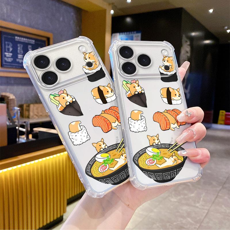 Internet celebrity same cute corgi sushi TPU transparent anti-drop soft case Apple 14/15promax mobile phone case