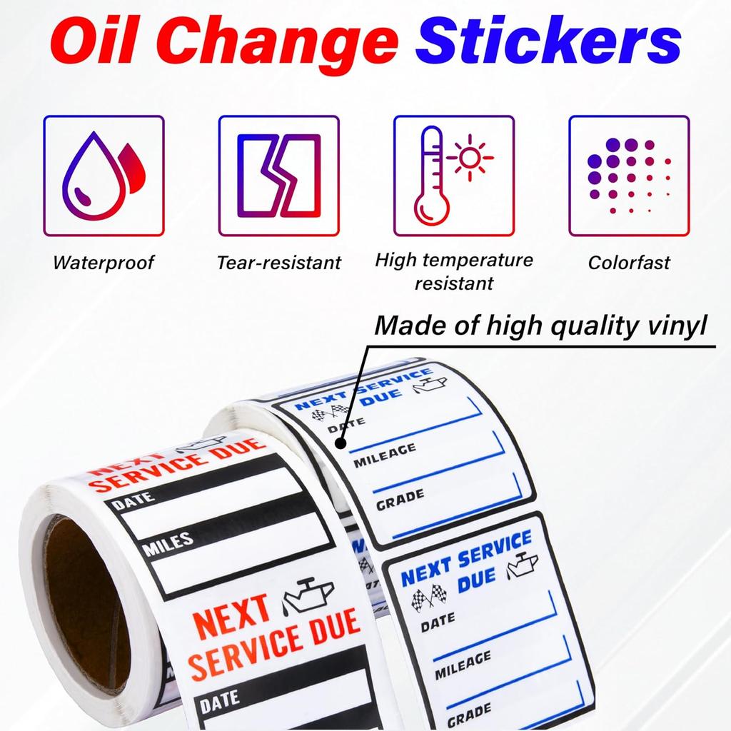 450 PCS Oil Change Stickers For Windshield, 2 Rolls Oil Change Sticker, 2 X 2 Inches Next Service Due Sticker Labels, Removable Vinyl Stickers For