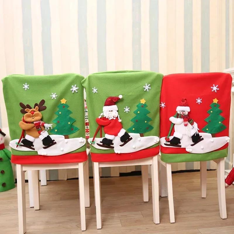 1pc Christmas Chair Cover Ornaments Christmas Santa Claus Dining Room Chair Decorations For Home Navidad 2023 New Year Gift Noel