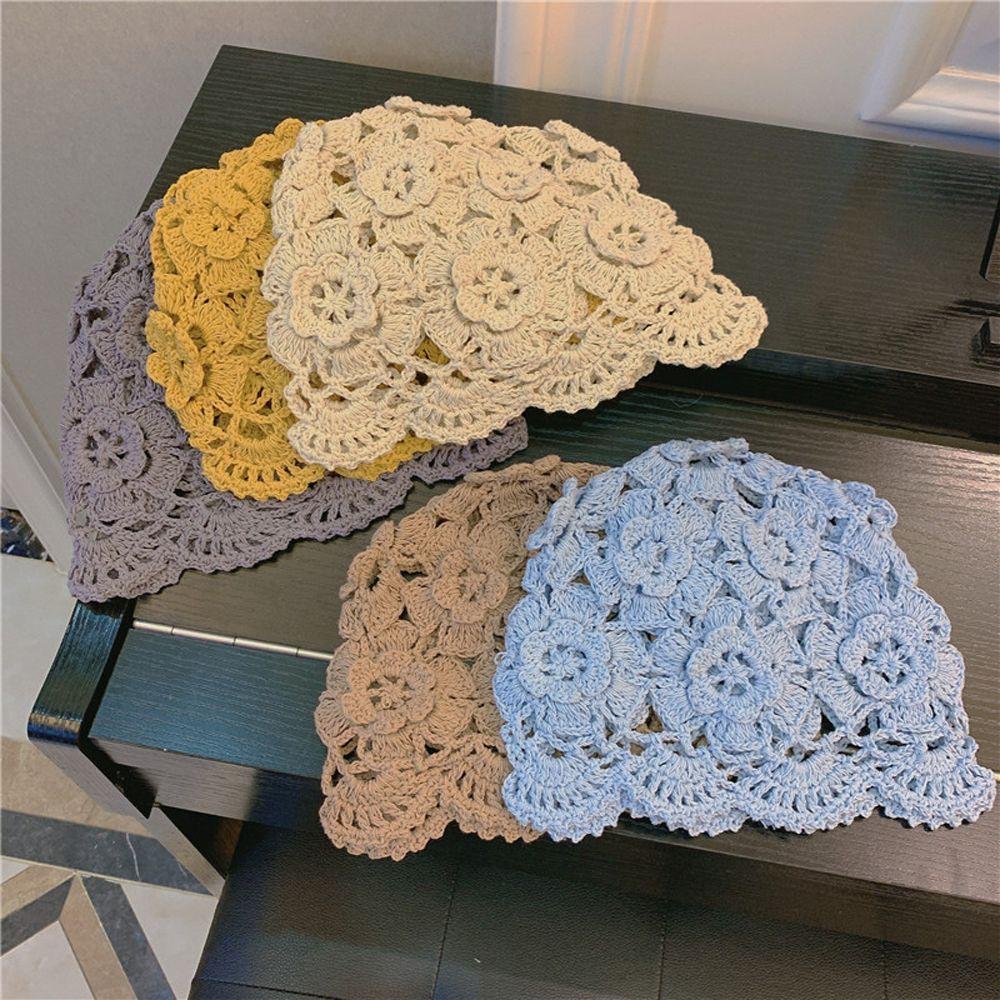 

Matching Crochet Toe Cap Kerchief Hat Hand-Knitted Hat Women Hat Korean Style Hat Woolen Weave жовтий