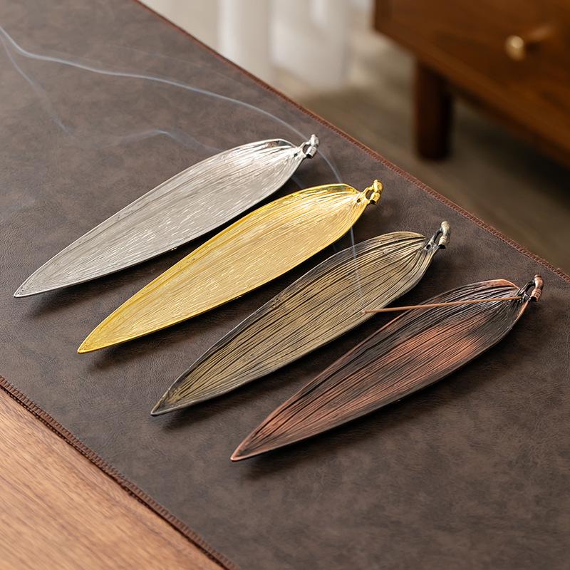 Antique Alloy Banana & Bodhi Leaf Incense Holder for Home - Creative Sandalwood Agarwood Stick Burner