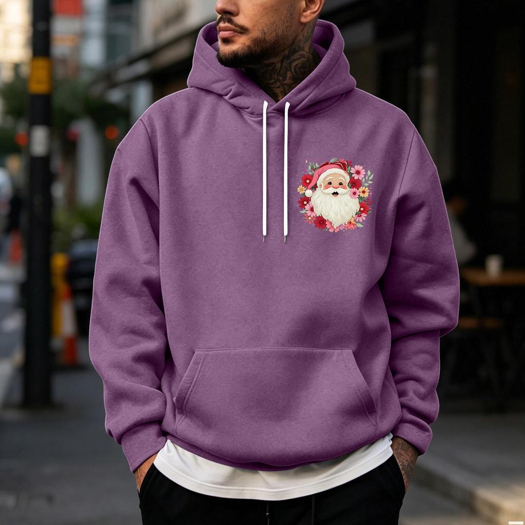 Men's Christmas Print Lined Zip Front Pullover Hoodie Cozy Winter Sweatshirt for Holiday
