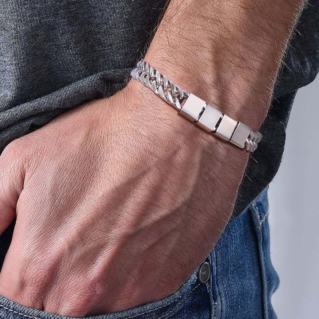 Vnox Custom 2-6 Name Beads Bracelets for Men, Never Fade Stainless Steel Cuban Chain Bracelets,Personalize Father's Day Gift Dad