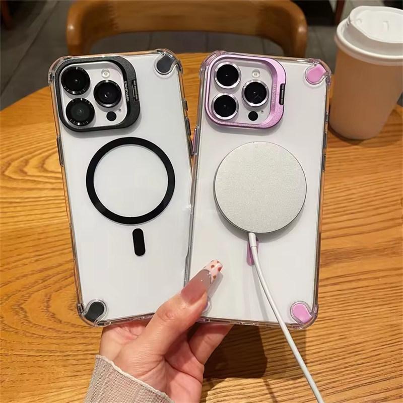 Huse de Telefon Magnetice de Lux Rezistente la Șocuri Pentru iPhone17 16 15 14 13 12 Pro Max Plus 11 Pentru Magsafe Cu Protecție Obiectiv din Sticlă Husă cu Suport