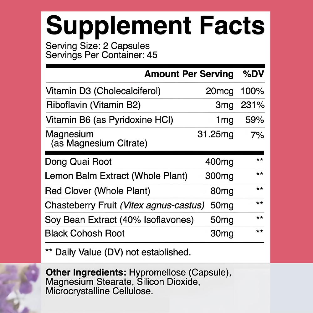 Vitamin D3, riboflavin, vitamin B6, magnesium, Women's Health Supplements, 90 Capsules