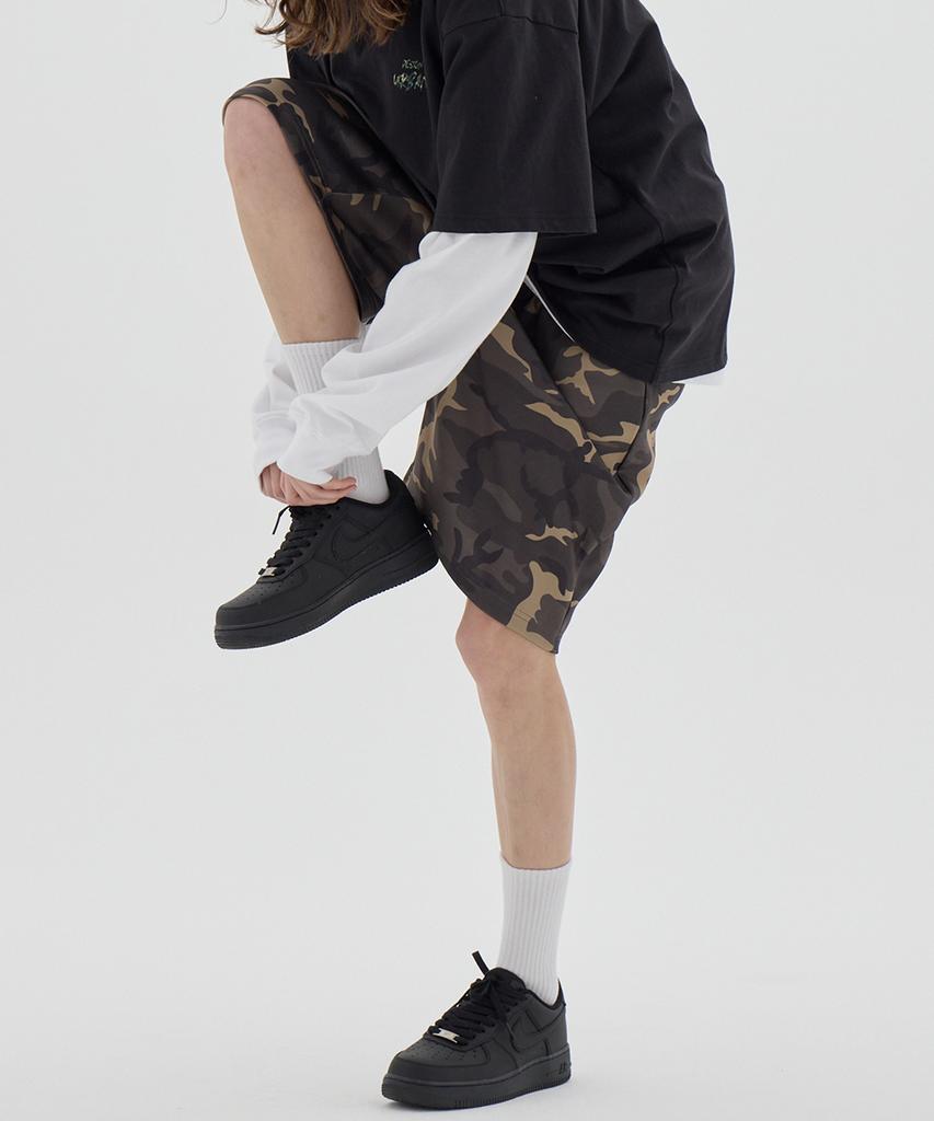 URBANAGE Bermuda Camo Wide Sweatshirt Shorts_Khaki