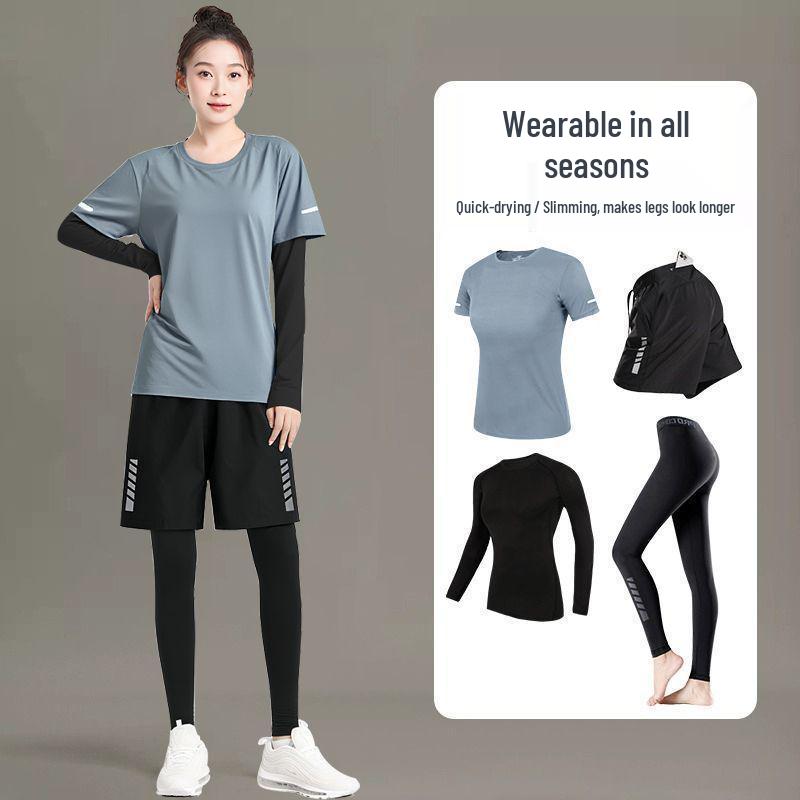 Dámská rychleschnoucí sada pro cyklistiku a běh ve větší velikosti z ledového hedvábí s topem s krátkým rukávem a legínami