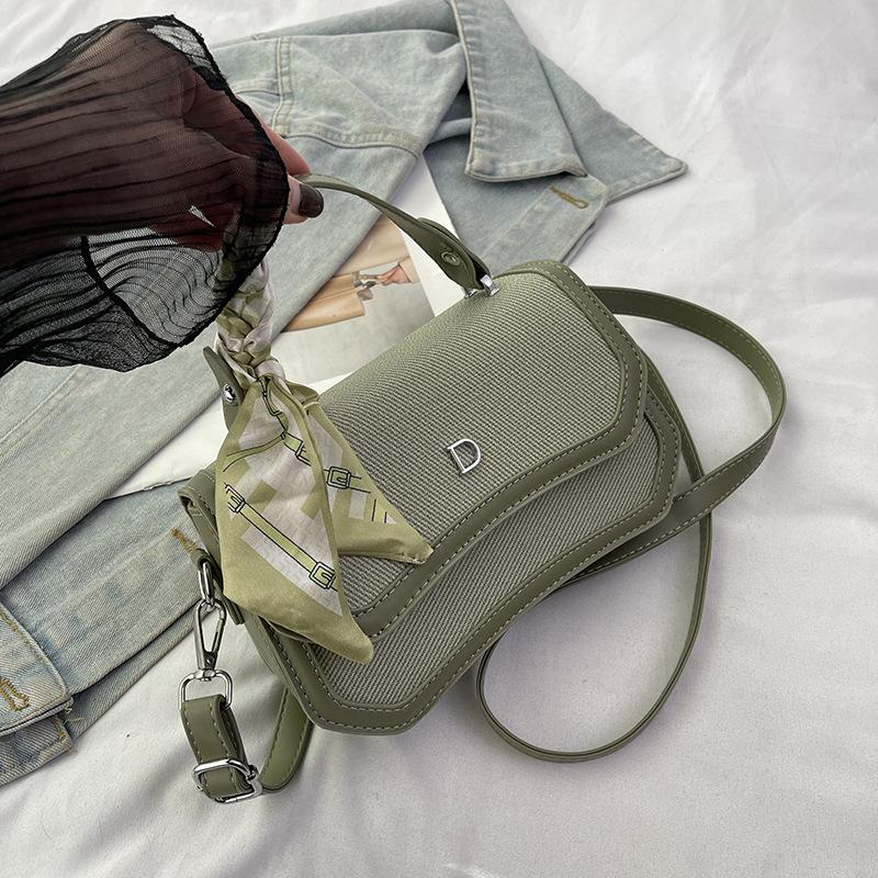 New Fashion Silk Scarf Contrasting Color Saddle Bag Versatile Portable Shoulder Crossbody Trendy Women's Bag