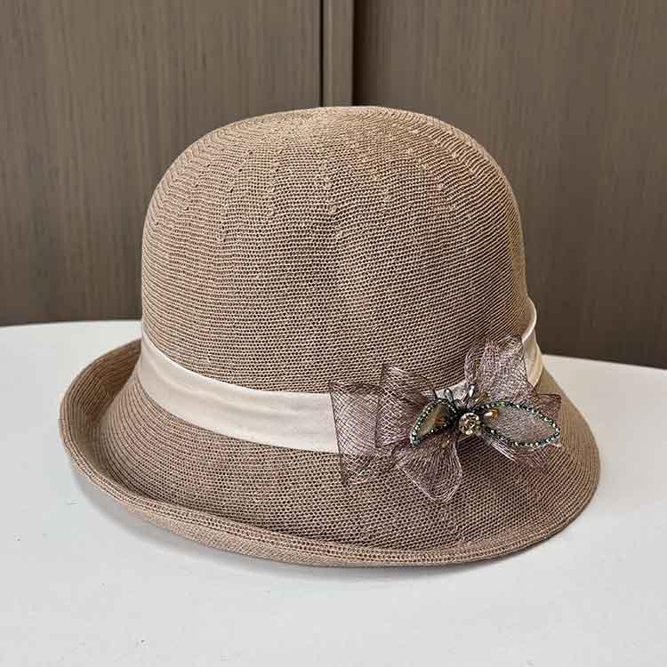 New handmade bow decoration crimped sun hat women's elegant top hat spring and summer light sun hat