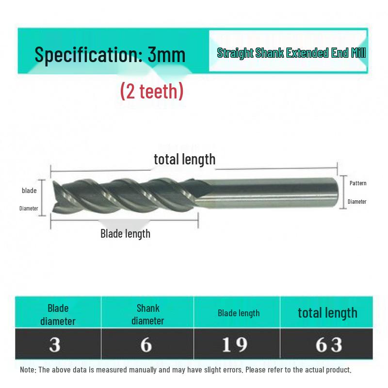 Jinfeng Extended 2-Flute Straight Shank Milling Cutter (3 to 20mm)