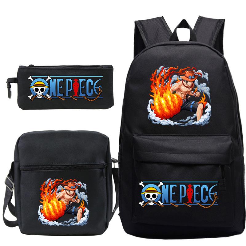 ONE PIECE Luffy Peripheral Student School Bag Three-piece Youth Backpack Shoulder Bag Pencil Case