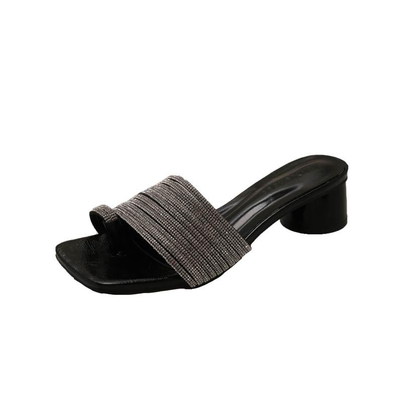 

2025 Новые сандалии и шлепанцы с квадратным носком для женщин, повседневная обувь на толстом каблуке для улицы, летняя женская обувь в стиле кэжуал 39 чёрный