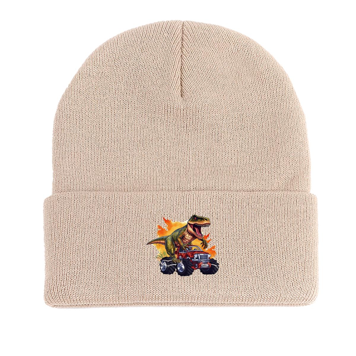 

Теплая вязаная шапка с изображением динозавра и монстра, шапка Animal Man, эластичная легкая вязаная шапка с помпоном в стиле хип-хоп as the picture бежевый