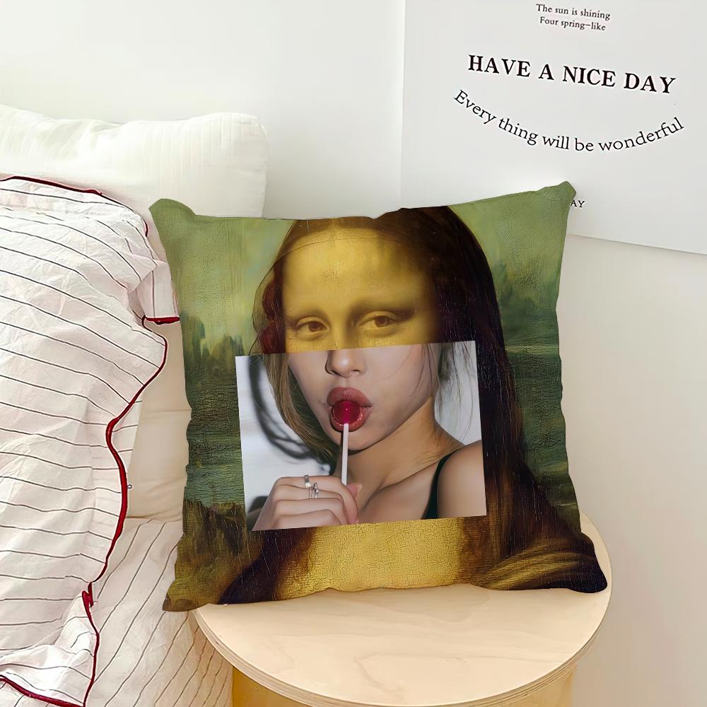 Aesthetic Art Mona Lisa Funny Pillow Case Sofa Living Room Bedroom Headboard Backrest Cushion Square Cushion Nap Time