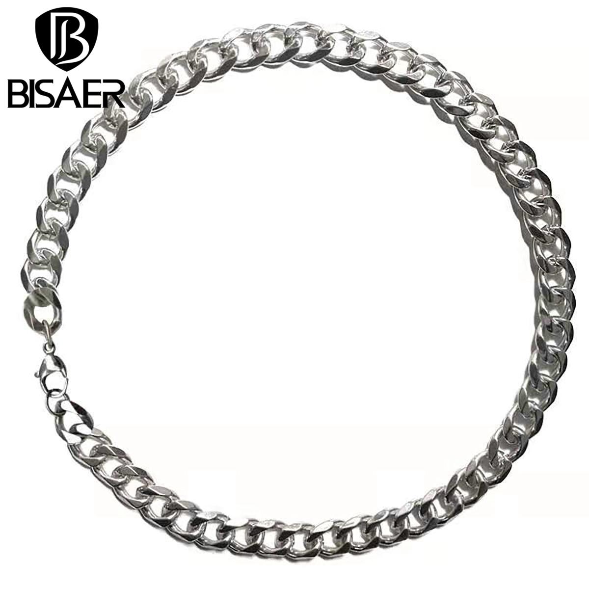 

Кубинское ожерелье BISAER для мужчин и женщин, титановая цепочка в стиле панк на шею, винтажные колье-чокеры из металла серебряного тона, подарочные ювелирные изделия 50cm