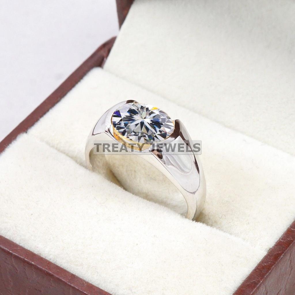 Moissanit Oval geschliffener Edelstein mit 925er Sterling Silber Ring für Herren #B306 JL375681959987