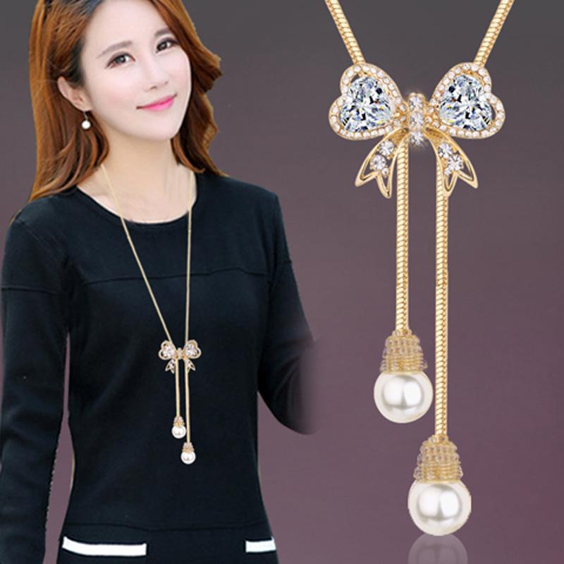 Korean-Style Long Necklace: Elegant Sweater Chain with Tassel Pendant for Women - Perfect for Autumn & Winter