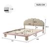 Upholstered Bed with Multicolor, Changing Light Strips, Headboard, with Upholstered Round Legs, Youth Bed, Double Bed, Velvet, Beige+pink, 140x200cm
