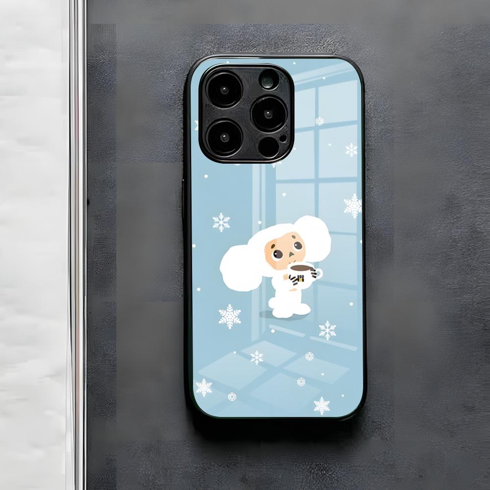 Cheburashka Handyhülle Für IPhone 17 Air 16 E Pro Max 15 14 13 Mini 12 Pro 11 Max Plus Schwarze Glasabdeckung