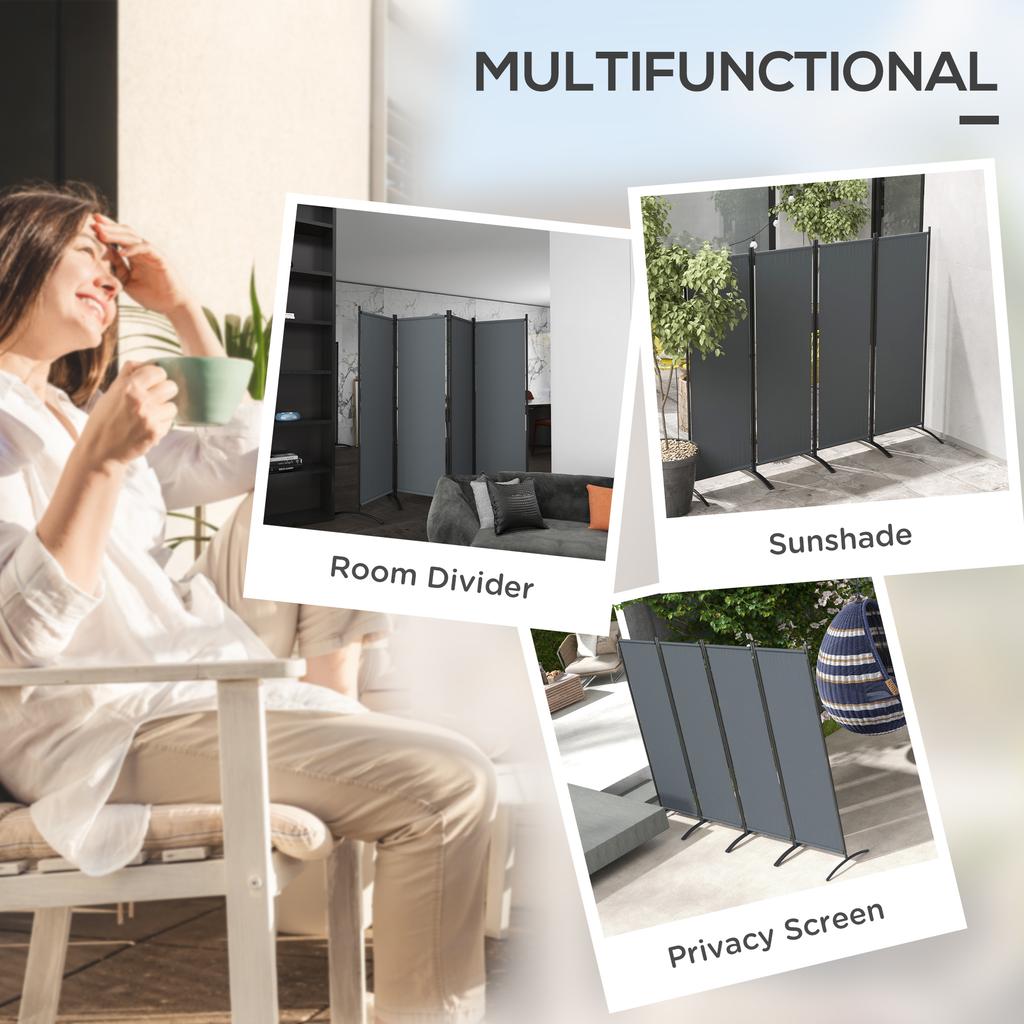 4 Panel Folding Room Divider, 1.7m Privacy Screen with Wide Feet, Portable Freestanding Metal Partition Separator for Office, Living Room, Bedroom