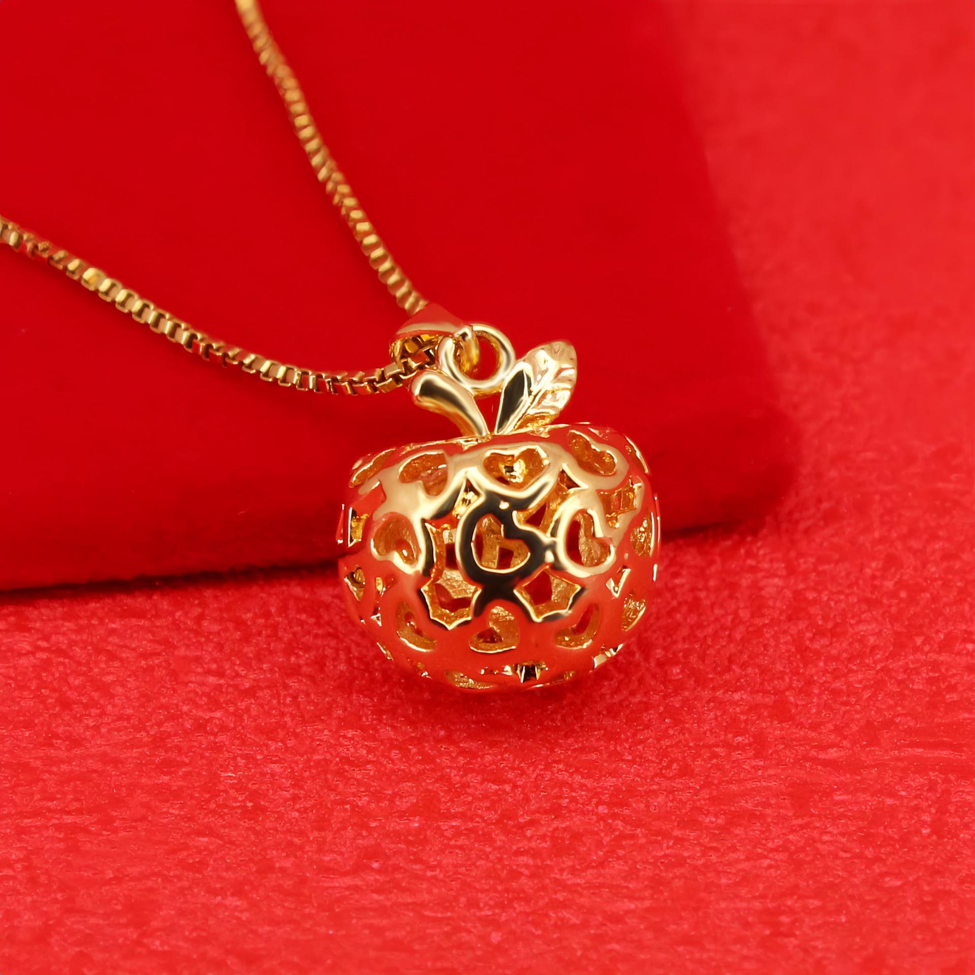 

24K Gold-Plated Apple Pendant Necklace Set for Christmas Gifts