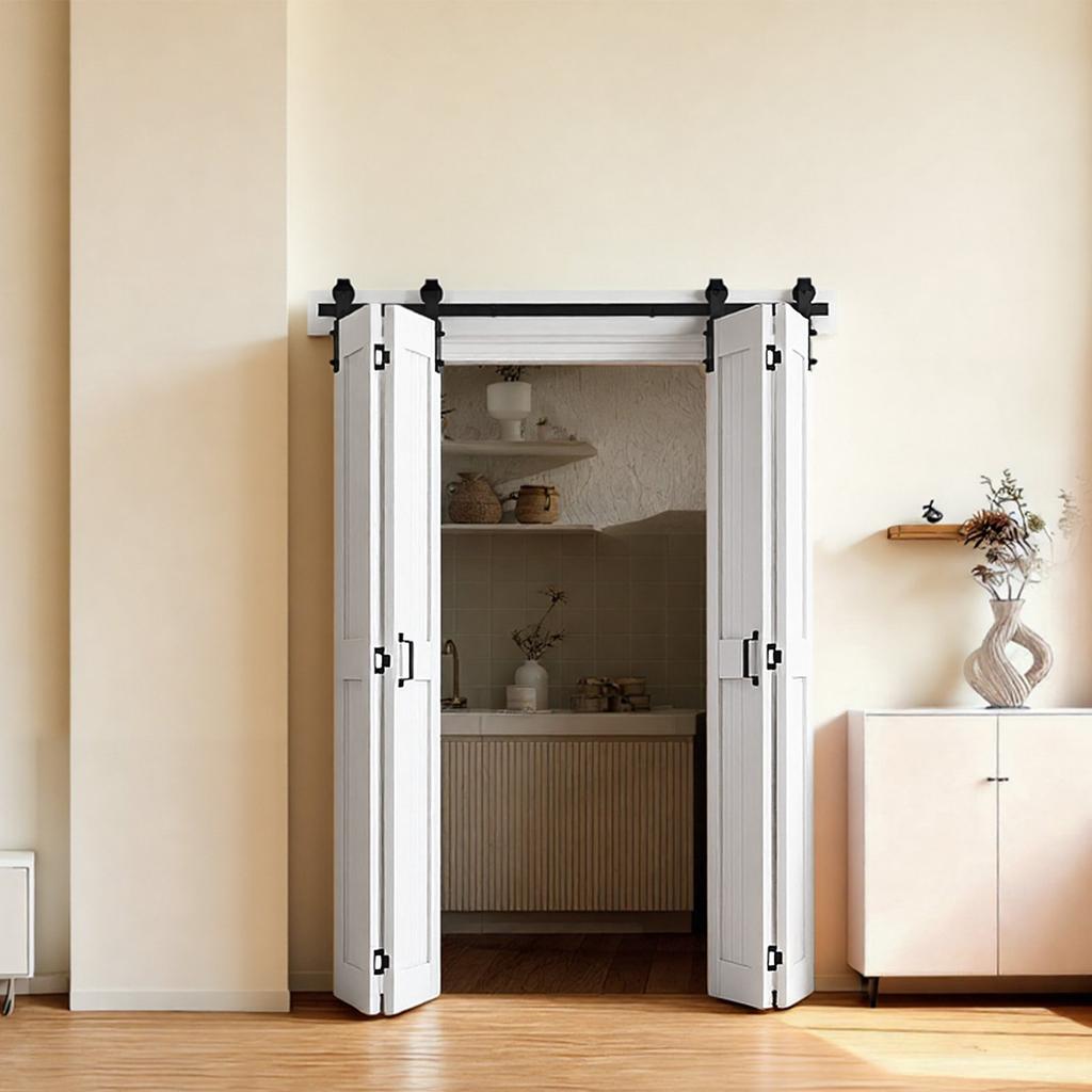 VEVOR Bifold Barn Door, 1219 x 2134 mm, MDF Bi-Fold Sliding Closet Doors, Hardware Kit Included, H-Frame Space-Saving Design