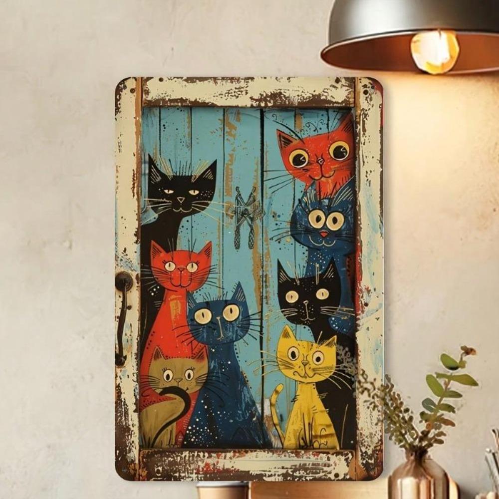 Metal Tin Sign Vintage Cat Peeking Wall Decor Rustic Country Farmhouse Bar