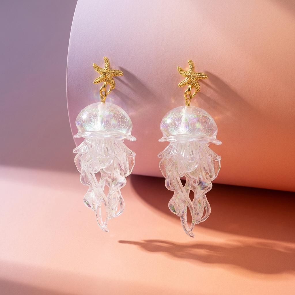 Creative Acrylic Graduated Jellyfish Pendant Earrings for Women Dreamy Pink Animal Earrings Summer Party Jewelry Accessories