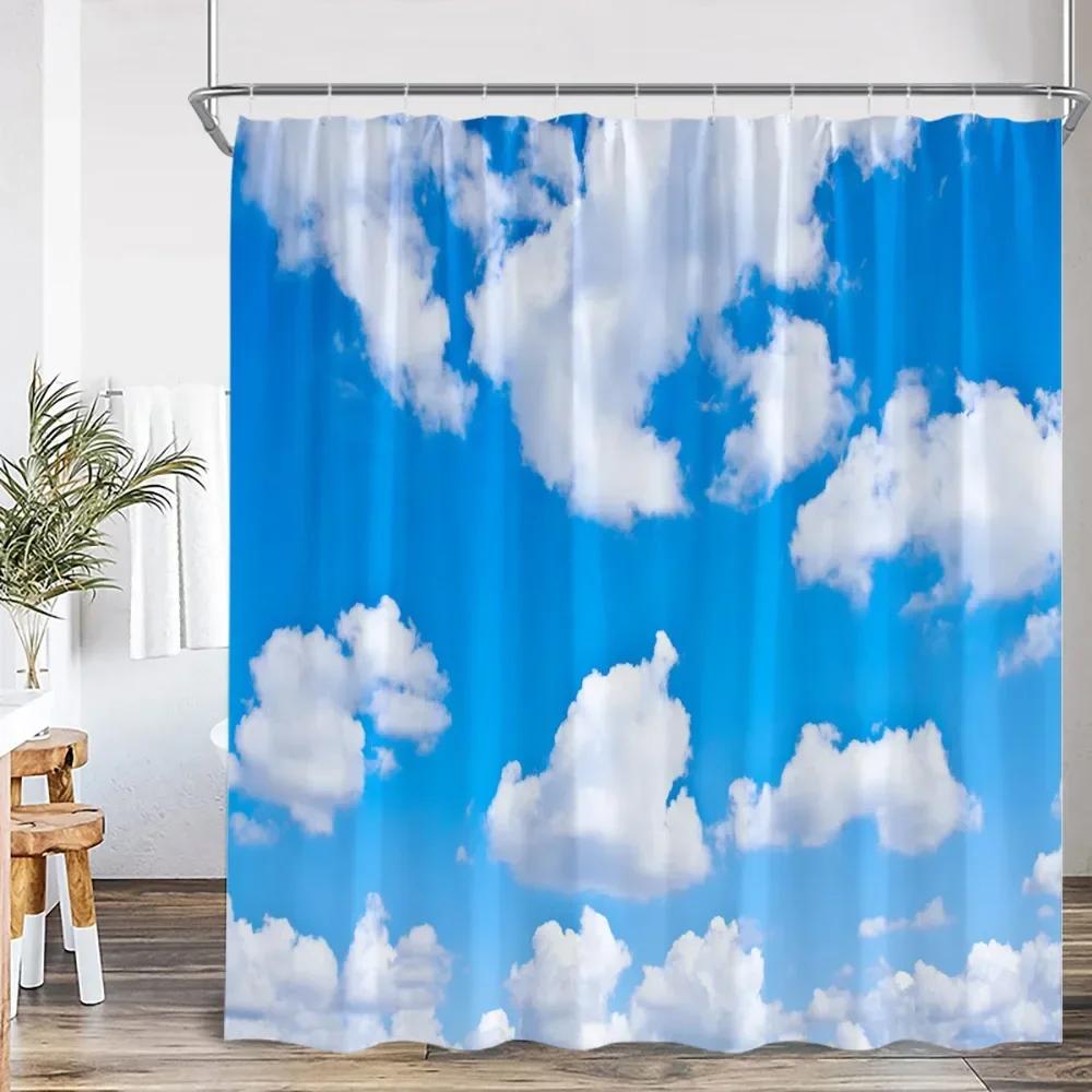 Синее небо натуральная шторка для душа белые облака декоративная шторка для ванной с крючками полиэстер домашний декор ванна W90XH180cm