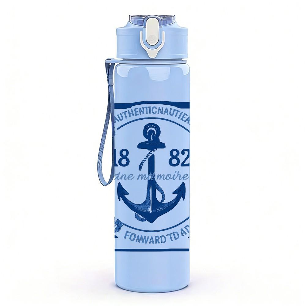 1PC Navy Anchor 1982 Badge Art 750ml Color Plastic Sports Water Bottle Leakproof Flip Straw Lid Suitable for Sports Office Home Use