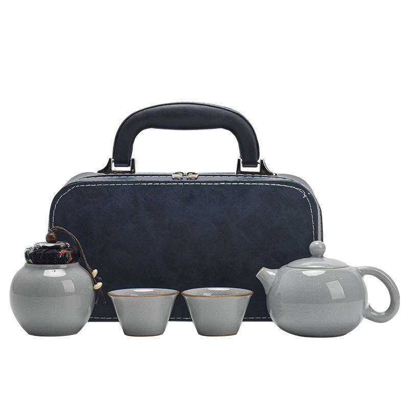 Ru Kiln Travel Tea Set One Pot Two Cups Portable Travel Bag Japanese Express Cup Business Souvenir Light Luxury