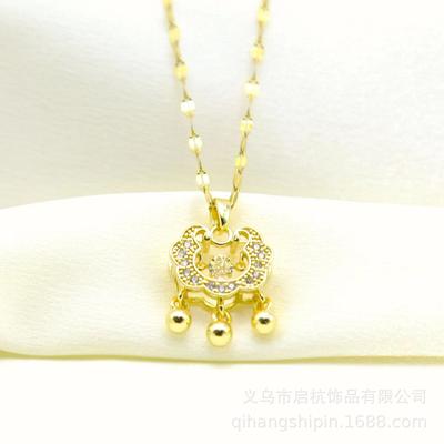 Smart Safety Lock Necklace Female Retro Ethnic Style Temperament Slightly Inlaid Pendant Neck Chain