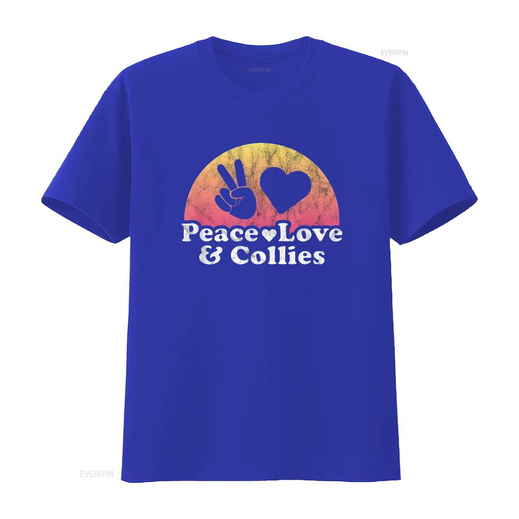 Womens Peace Love and Collies Collie T Shirt Black Large vintage Washed Versatile Breathable homme graphic Unisex Stylish