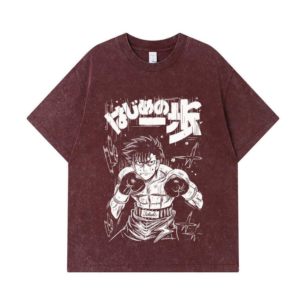 275 GSM Washed T-shirts 100% Cotton Hajime No Ippo V7 Takeshi Print Unisex Heavy Cotton T Shirt